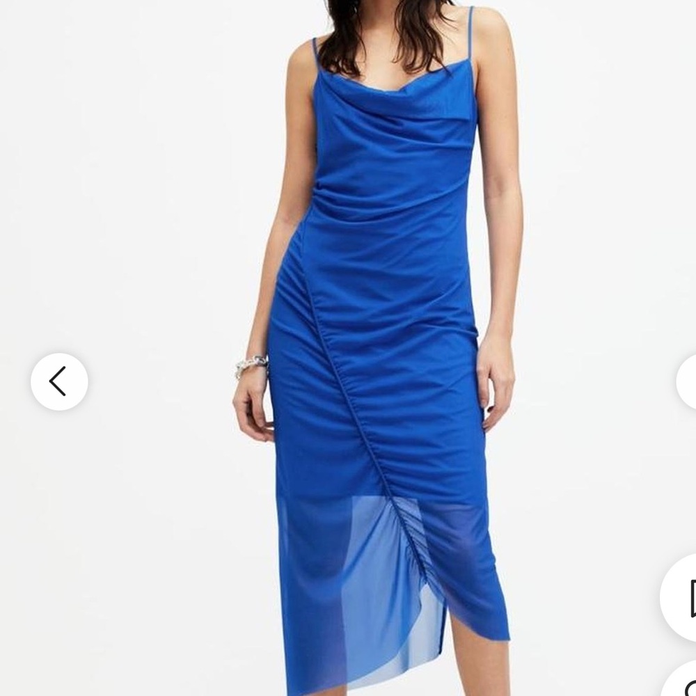AllSaints Ulla Mesh Draped Electric Blue Midi Dress 10